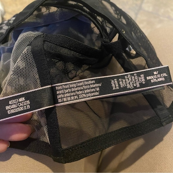 VICTORIA’S SECRET Black Triangle Satin Mesh Front Close Bralette Size Medium - Picture 6 of 8